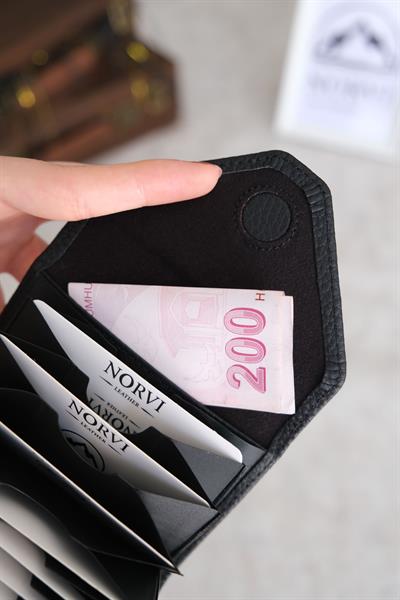 Akordiyon Hakiki Deri Kartlık Siyah 1048