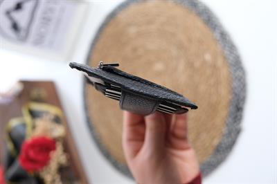 Bozuk Para Bölmeli Çıtçıtlı Hakiki Deri Kartlık 1340 Siyah
