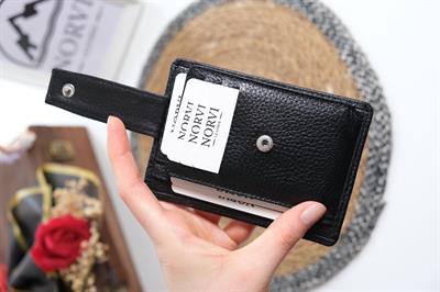 Bozuk Para Bölmeli Çıtçıtlı Hakiki Deri Kartlık 1340 Siyah