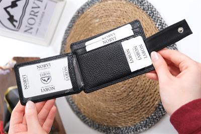 Bozuk Para Bölmeli Çıtçıtlı Hakiki Deri Kartlık 1340 Siyah