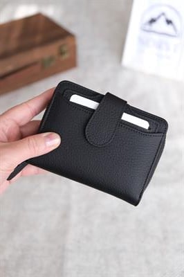 Bozuk Para Bölmeli Çıtçıtlı Şık Hakiki Deri Kadın Cüzdan Siyah 1192