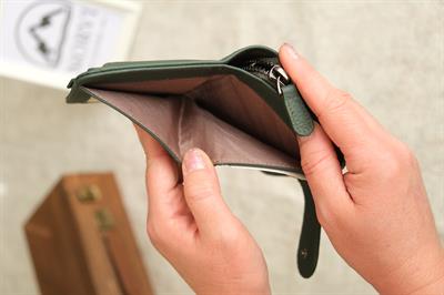 Bozuk Para Bölmeli Çıtçıtlı Şık Hakiki Deri Kadın Cüzdan Haki 1192