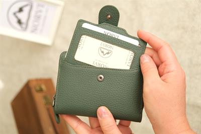 Bozuk Para Bölmeli Çıtçıtlı Şık Hakiki Deri Kadın Cüzdan Haki 1192