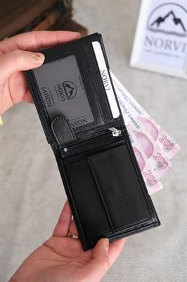 Bozuk Para Bölmeli Hakiki Deri Cüzdan Siyah 1006