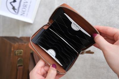 Fermuarlı Akordiyon Bölmeli Deri Kartlık Taba 1260