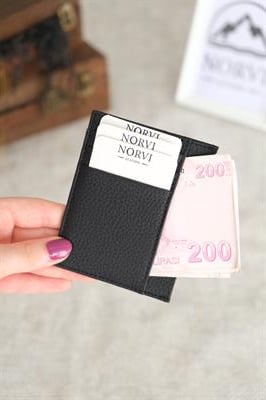 Çift Taraflı Unisex Hakiki Deri Kartlık Siyah 1145