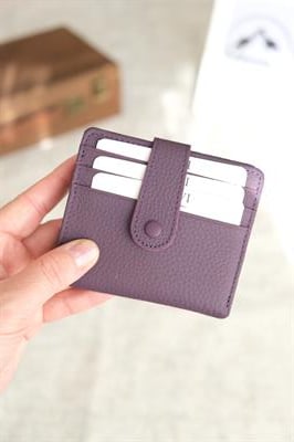 Çıtçıtlı Çok Bölmeli Yatay Hakiki Deri Cüzdan Mor 1185