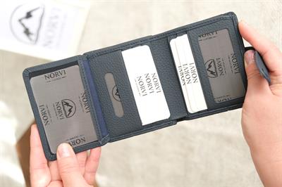 Çıtçıtlı Çok Bölmeli Yatay Hakiki Deri Cüzdan Lacivert 1185