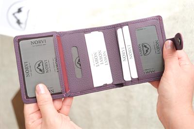 Çıtçıtlı Çok Bölmeli Yatay Hakiki Deri Cüzdan Mor 1185