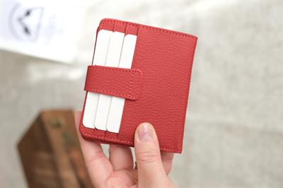 Çıtçıtlı Çok Bölmeli Yatay Hakiki Deri Cüzdan Kırmızı 1185