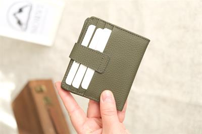 Çıtçıtlı Çok Bölmeli Yatay Hakiki Deri Cüzdan Haki 1185