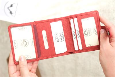 Çıtçıtlı Çok Bölmeli Yatay Hakiki Deri Cüzdan Kırmızı 1185