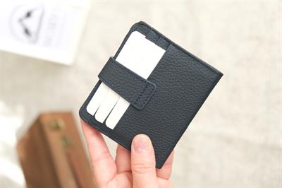 Çıtçıtlı Çok Bölmeli Yatay Hakiki Deri Cüzdan Lacivert 1185