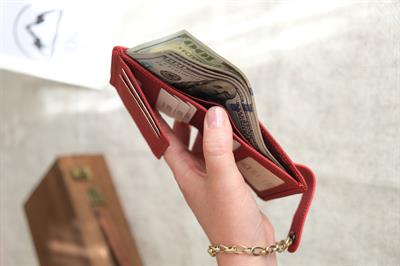Çıtçıtlı Çok Bölmeli Yatay Hakiki Deri Cüzdan Kırmızı 1185