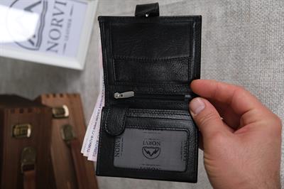 Çıtçıtlı Fermuarlı Bozuk Para Gözlü Hakiki Deri Cüzdan Siyah 1294