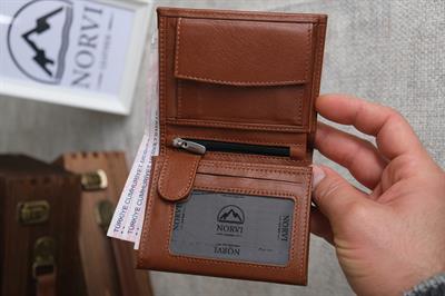 Çıtçıtlı Fermuarlı Bozuk Para Gözlü Hakiki Deri Cüzdan Taba 1291