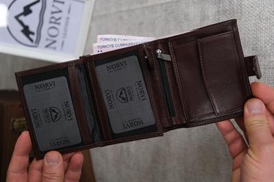 Çıtçıtlı Fermuarlı Bozuk Para Gözlü Hakiki Deri Cüzdan Kahverengi 1294