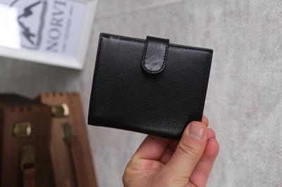 Çıtçıtlı Fermuarlı Bozuk Para Gözlü Hakiki Deri Cüzdan Siyah 1294