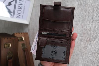 Çıtçıtlı Fermuarlı Bozuk Para Gözlü Hakiki Deri Cüzdan Kahverengi 1294