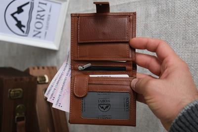 Çıtçıtlı Fermuarlı Bozuk Para Gözlü Hakiki Deri Cüzdan Taba 1294