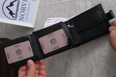 Çıtçıtlı Fermuarlı Bozuk Para Gözlü Yatay Hakiki Deri Cüzdan Siyah 1297