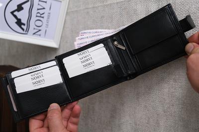 Çıtçıtlı Fermuarlı Bozuk Para Gözlü Yatay Hakiki Deri Cüzdan Siyah 1297