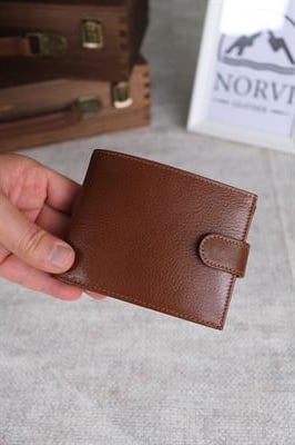 Çıtçıtlı Fermuarlı Bozuk Para Gözlü Yatay Hakiki Deri Cüzdan Taba 1297