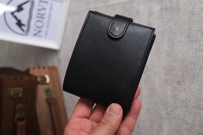 Çıtçıtlı Fermuarlı Bozuk Para Gözlü Yatay Hakiki Deri Cüzdan Siyah 1297