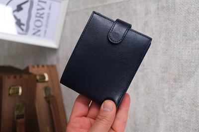 Çıtçıtlı Fermuarlı Bozuk Para Gözlü Yatay Hakiki Deri Cüzdan Lacivert 1297
