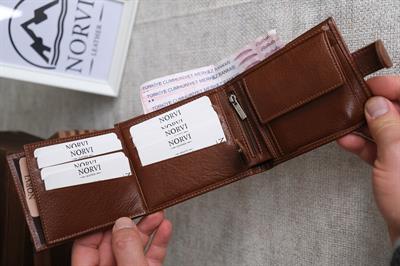 Çıtçıtlı Fermuarlı Bozuk Para Gözlü Yatay Hakiki Deri Cüzdan Taba 1297
