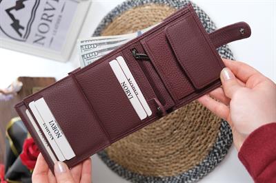 Çıtçıtlı Fermuarlı Hakiki Deri İsme Özel Kadın - Erkek Cüzdan Bordo 1332