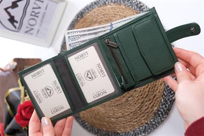 Çıtçıtlı Fermuarlı Hakiki Deri İsme Özel Kadın - Erkek Cüzdan Yeşil 1332