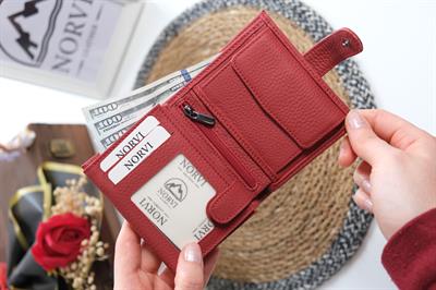 Çıtçıtlı Fermuarlı Hakiki Deri İsme Özel Kadın - Erkek Cüzdan Kırmızı 1332