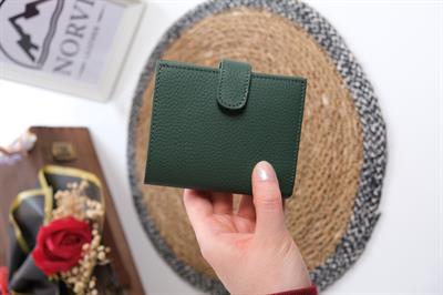 Çıtçıtlı Fermuarlı Hakiki Deri İsme Özel Kadın - Erkek Cüzdan Yeşil 1332