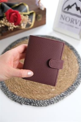 Çıtçıtlı Fermuarlı Hakiki Deri İsme Özel Kadın - Erkek Cüzdan Bordo 1332