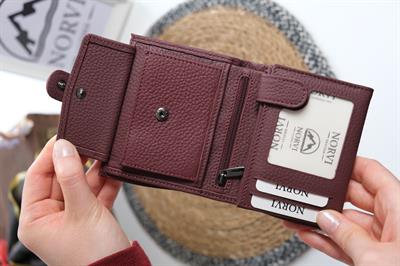 Çıtçıtlı Fermuarlı Hakiki Deri İsme Özel Kadın - Erkek Cüzdan Bordo 1332