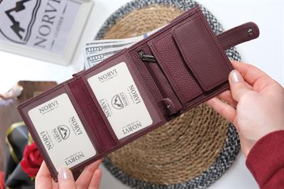 Çıtçıtlı Fermuarlı Hakiki Deri İsme Özel Kadın - Erkek Cüzdan Bordo 1332