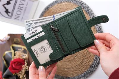 Çıtçıtlı Fermuarlı Hakiki Deri İsme Özel Kadın - Erkek Cüzdan Yeşil 1332