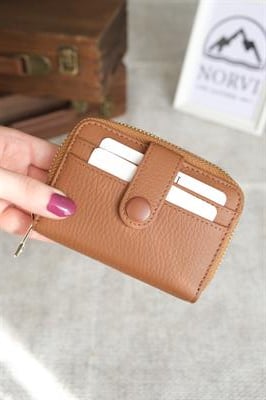 Fermuarlı Ve Çıtçıtlı Akordiyon Bölmeli Hakiki Deri Cüzdan Kartlık Taba 1270