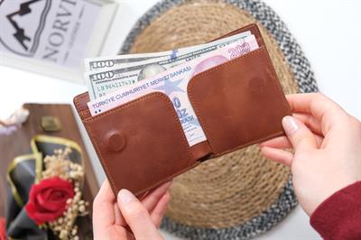 Hakiki Deri Çift Para Bölmeli Mıknatıslı Kartlık Cüzdan Koyu Taba 1337