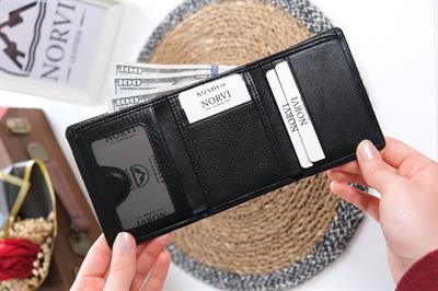 Hakiki Deri Cüzdan Mıknatıslı Parlak Siyah 1125