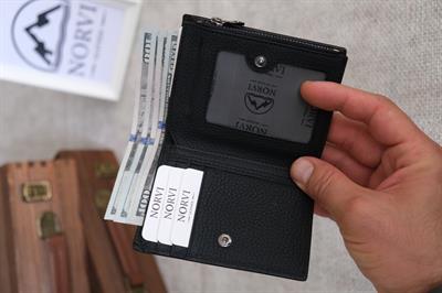 Hakiki Deri Cüzdan Siyah Renk - Kadın Erkek Kullanımlı Unisex 1237