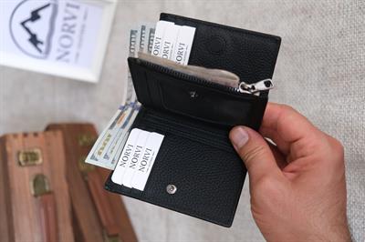 Hakiki Deri Cüzdan Siyah Renk - Kadın Erkek Kullanımlı Unisex 1237