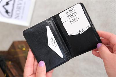 Hakiki Deri Erkek Kartlık Cüzdan Parlak Siyah 1131