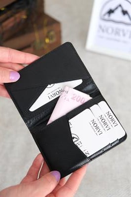 Hakiki Deri Erkek Kartlık Cüzdan Parlak Siyah 1131