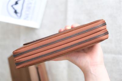 Hakiki Deri Fermuarlı Çok Para Bölmeli Tutamaçlı Unisex El Çantası Fındık 1206