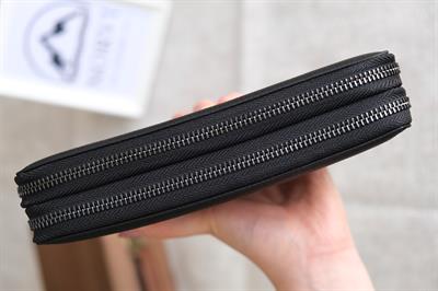 Hakiki Deri Fermuarlı Çok Para Bölmeli Tutamaçlı Unisex El Çantası Siyah 1206