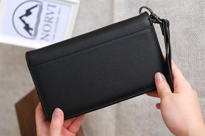 Hakiki Deri Fermuarlı Çok Para Bölmeli Tutamaçlı Unisex El Çantası Siyah 1206
