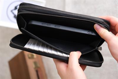 Hakiki Deri Fermuarlı Çok Para Bölmeli Tutamaçlı Unisex El Çantası Siyah 1206