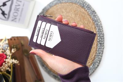 Hakiki Deri Fermuarlı Kartlık Mor 1137